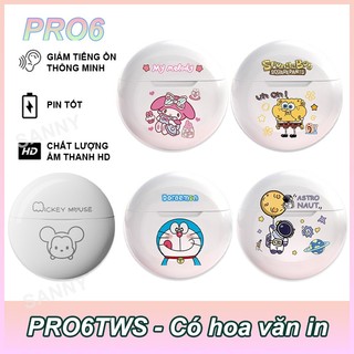 Pro6TWS Với họa tiết hoạt hình Tai nghe Bluetooth Tai nghe không dây có đầu âm thanh nổi 9d điều khiển bằng cảm ứng