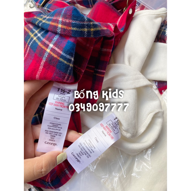 Set Yếm Váy Dạ Bé Gái Kẻ Đỏ Grg