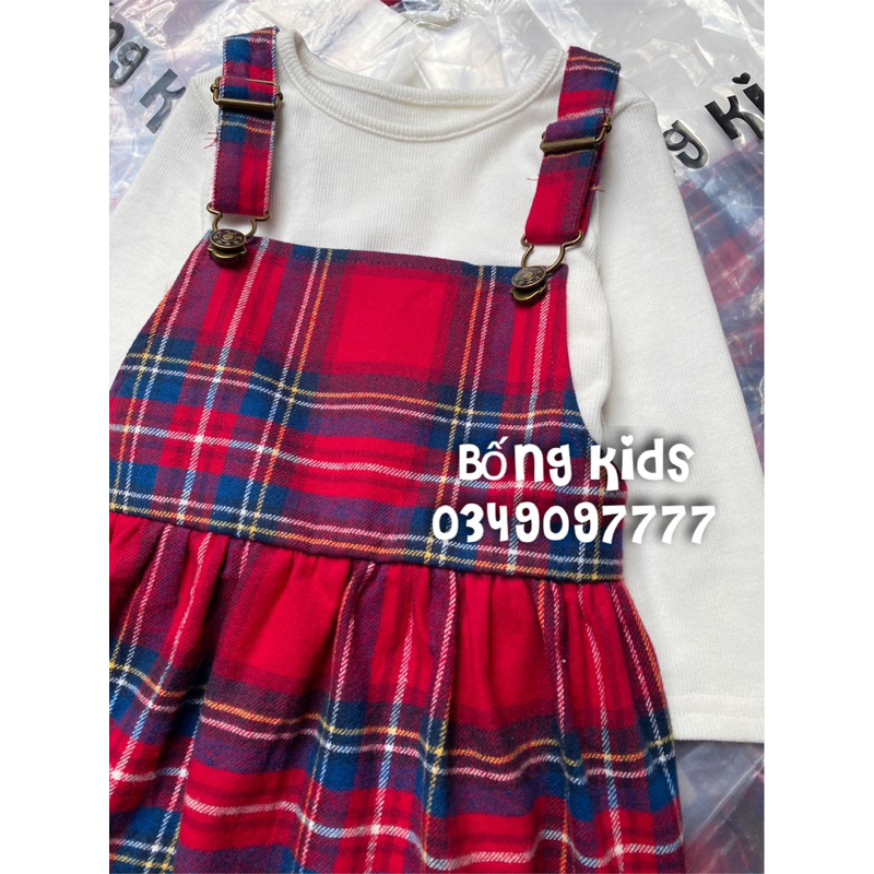 Set Yếm Váy Dạ Bé Gái Kẻ Đỏ Grg