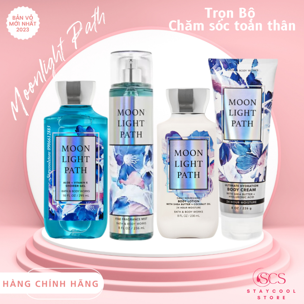 Moonlight Path- Trọn Bộ SP Xịt thơm Mist- Sữa tắm- Dưỡng thể Bath & Body Works [Bill Mỹ]