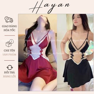 HT148 Váy ngủ sexy phối ren ngực hở lưng, đầm ngủ lụa 2s dáng xoè tôn dáng HT148