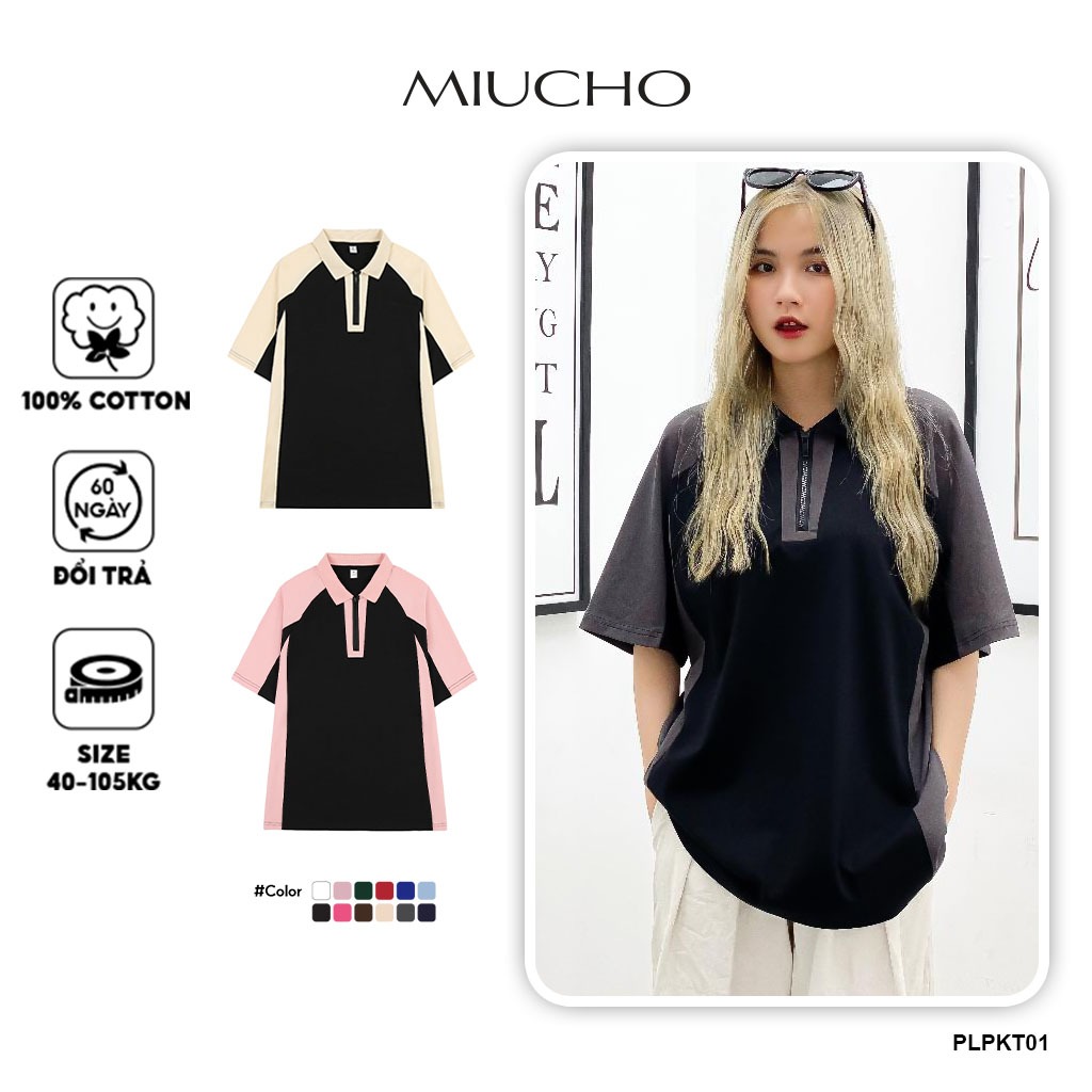 Áo polo nữ trơn phối khoá form rộng PLPKT01 Miucho