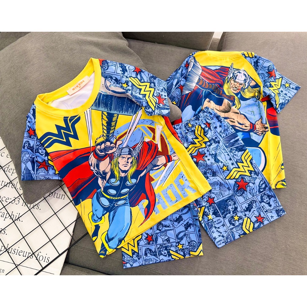 Bộ thun lạnh 100% in 3D siêu siêu ngầu cá tính cho bé trai từ 10 đến 21kg pikakids