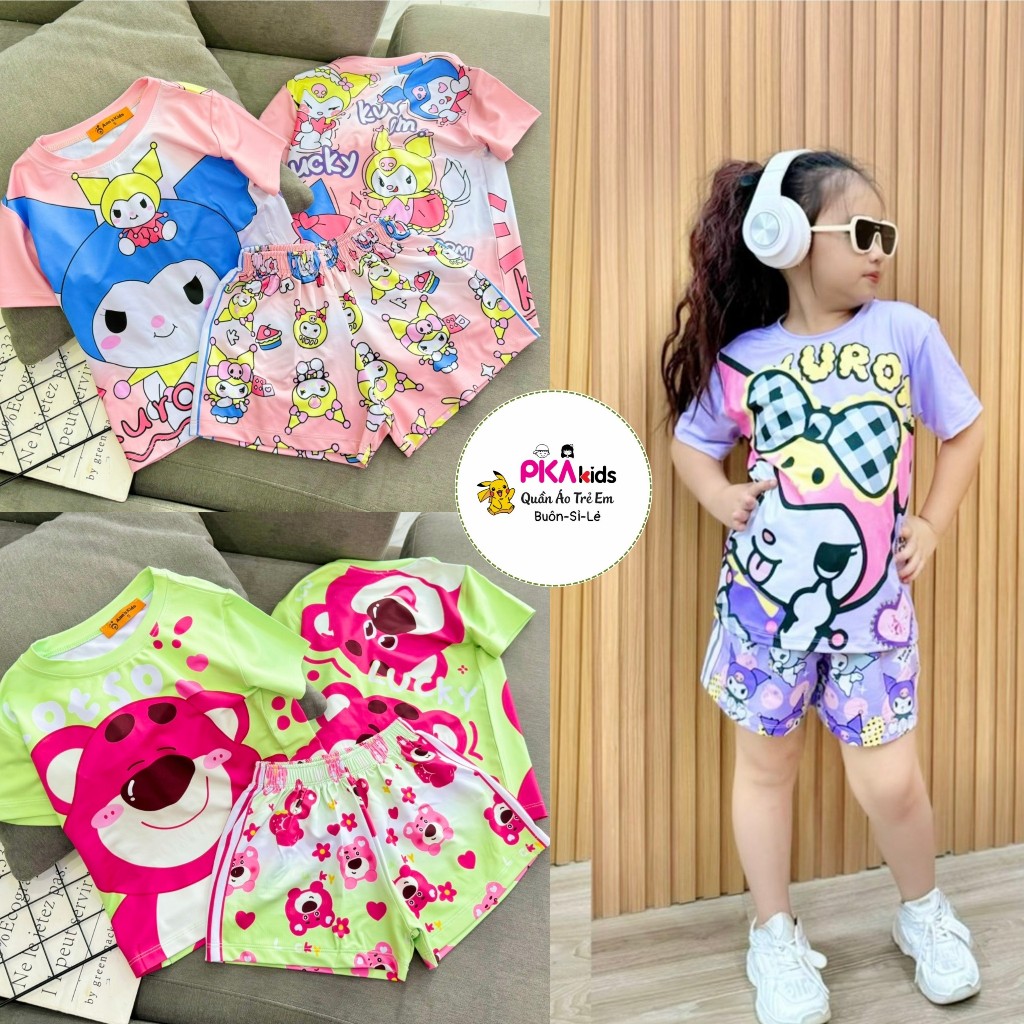 Bộ Tay ngắn Quần đùi sọt Thun lạnh 3D loại 1 Ann's Kids cực xinh cho bé gái size nhí 12-23kg-Quần áo trẻ em-Pikakid
