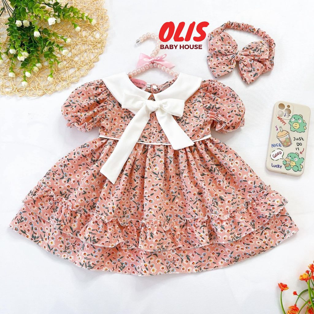 Đầm công chúa cho Bé Gái OLIS BABY HOUSE, đầm đầy tháng cho bé gái sơ sinh, size 4 - 18 kg