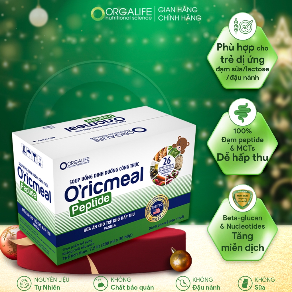 Soup uống dinh dưỡng dễ hấp thu, tăng miễn dịch cho trẻ dị ứng sữa & đậu nành Oricmeal Peptide 36 hộp (200ml/hộp)