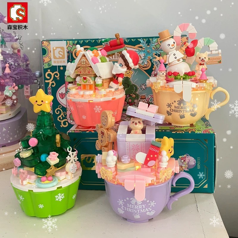 Đồ Chơi Lắp Ghép Noel Cupcake Mini SEMBO Có Cây Thông / Bánh Gừng / Ông Già Noel Có Đèn Siêu Dễ Thương
