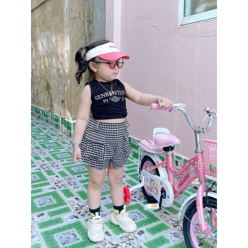 Set Áo Thun Quần Caro Rút Dây Cho Bé Siêu Cưng