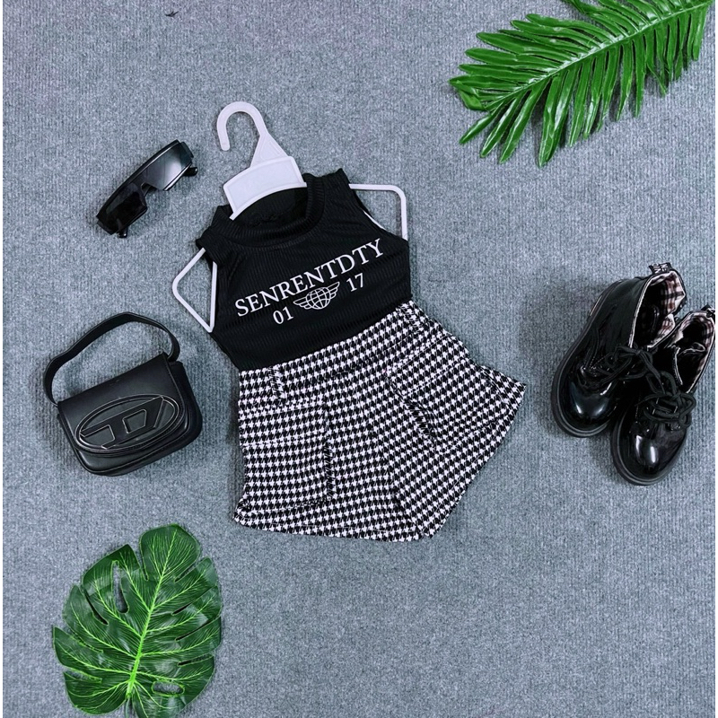 Set Áo Thun Quần Caro Rút Dây Cho Bé Siêu Cưng