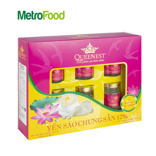 YẾN SÀO QUEENNEST 12% - VỊ HẠT SEN TỰ NHIÊN - HỘP 06 HŨ