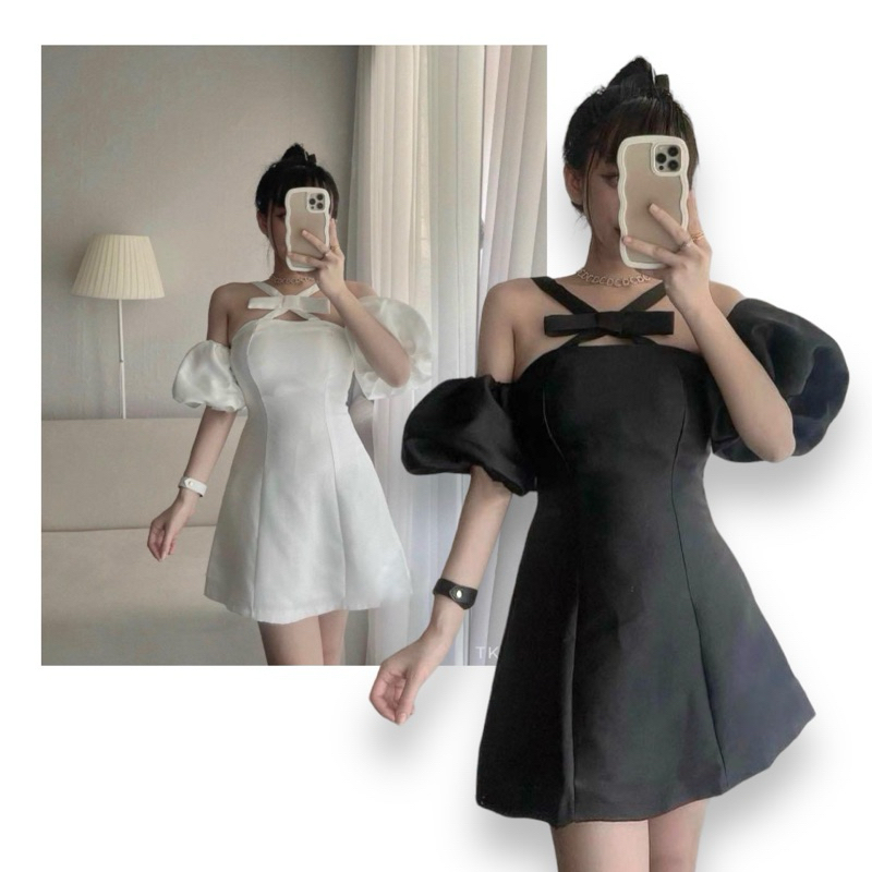 Đầm xoè trễ vai tay phồng dự tiệc ( Quận Tân phú, Hoả tốc hcm )