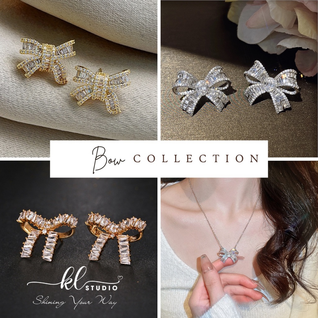 [KL.Studio] BOW Collection_Bông Tai Khuyên Tai Nơ Đính Đá Cao Cấp Vòng Cổ Nơ Nhẫn Nơ Đính Đá Bộ Tran