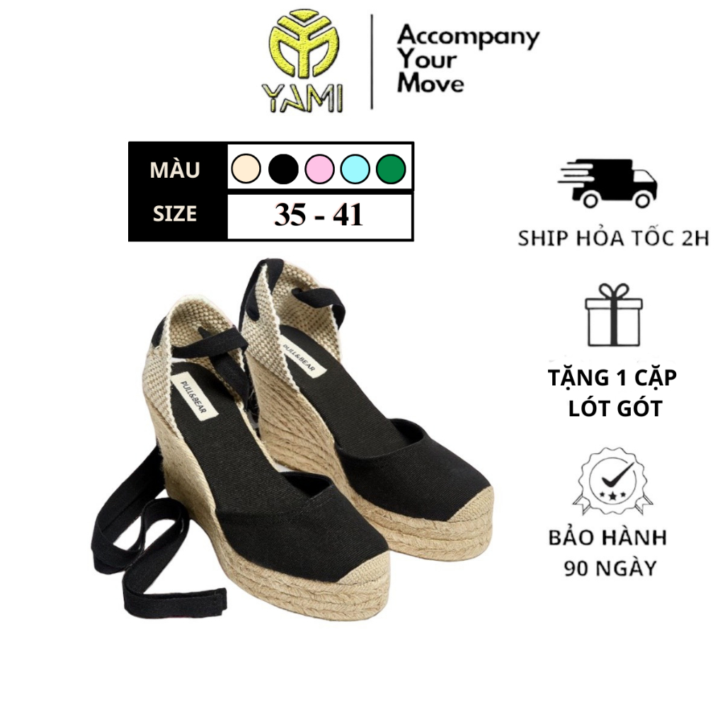 Sandal Đế Xuồng, Giày Sandal Nữ Đế Cao 10 - 12cm, Xăng Đan Nữ Bít Mũi Đế Cối Dây Quấn Cổ Chân, Giày Hiệu Xuất Dư- YAMI