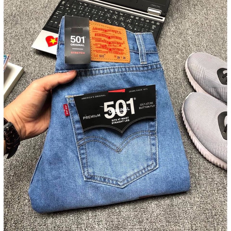 Quần jean nam ống suông 501 2 màu jean cotton không co giản