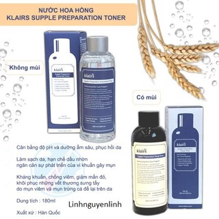 Nước Hoa Hồng Klairs Supple Preparation Toner/Uncented Toner 180ml