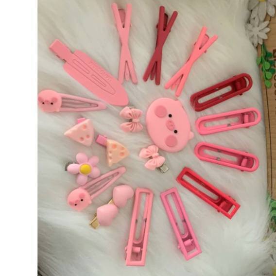 Set 19 Kẹp tóc Mái Màu Hồng Phong cách Hàn Quốc dễ thương siêu cute Cho Bạn Gái Bé Gái