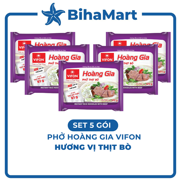 [SET 5 GÓI] - VIFON - Phở Bò Hoàng Gia (có gói thịt bò thật) (120g/gói) - Phở ăn liền Hoàng Gia