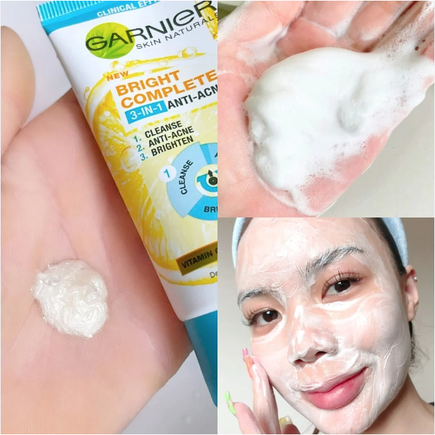 Sữa Rửa Mặt Garnier 3 Trong 1 Giảm Mụn & Sáng Da Bright Complete 3 In 1 Foam Anti Acne