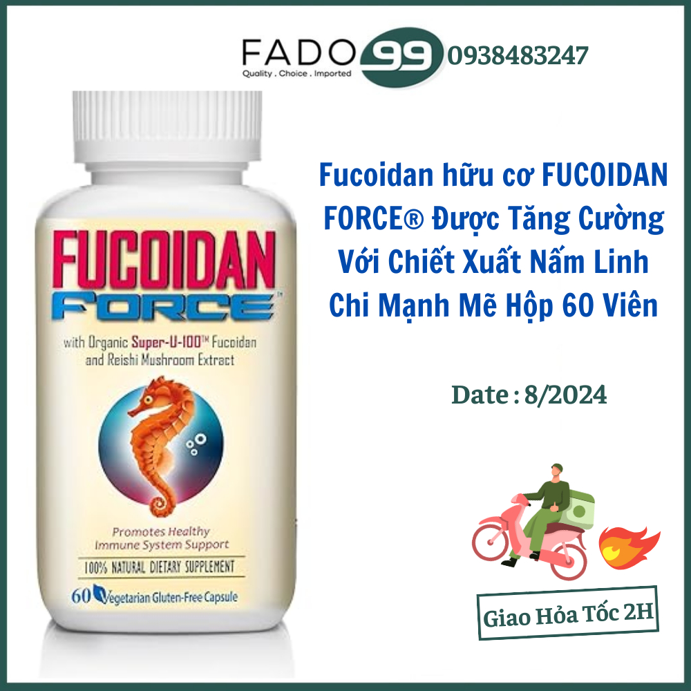 Fucoidan Hữu Cơ FUCOIDAN FORCE Được Tăng Cường Hệ Miễn Dịch Với Chiết Xuất Nấm Linh Chi Mạnh Mẽ Hộp 60 Viên