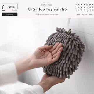 Khăn lau tay có móc treo bếp vải san hô, khăn lau bếp cao cấp có móc treo siêu thấm