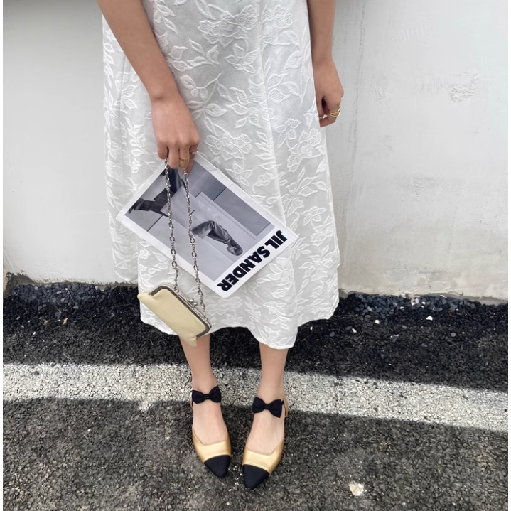 Giày cao gót quai nơ trước kiểu Mary Jane cho nữ thời trang thanh lịch