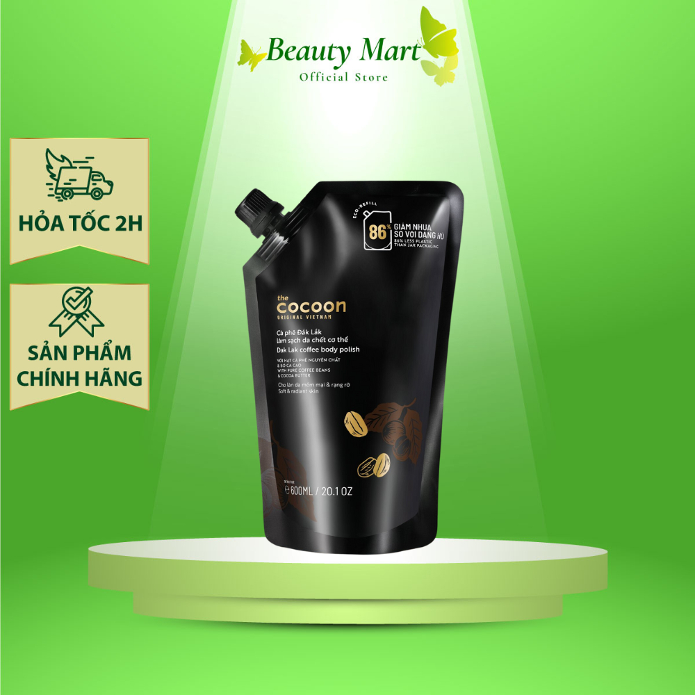 Tẩy da chết body Cocoon 600ml - Tẩy tế bào chết cocoon chiết xuất cafe giúp da trắng sáng và đều màu