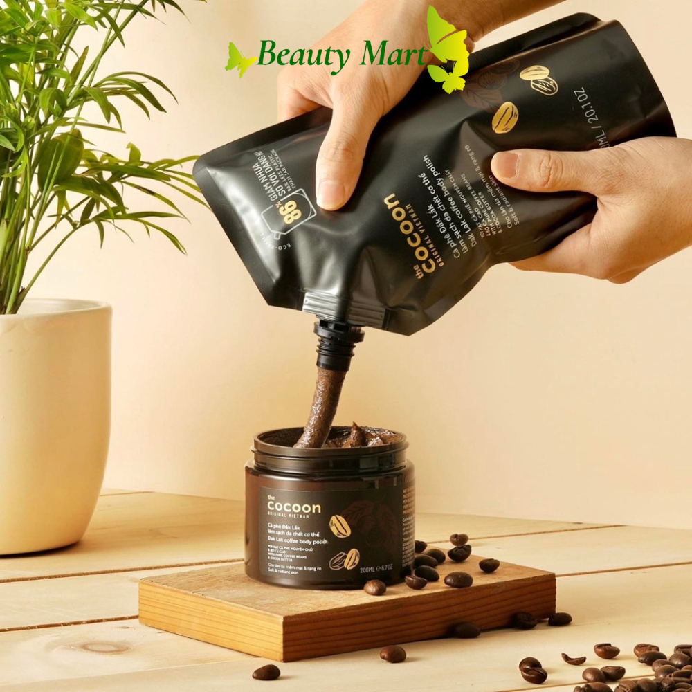 Tẩy da chết body Cocoon 600ml - Tẩy tế bào chết cocoon chiết xuất cafe giúp da trắng sáng và đều màu