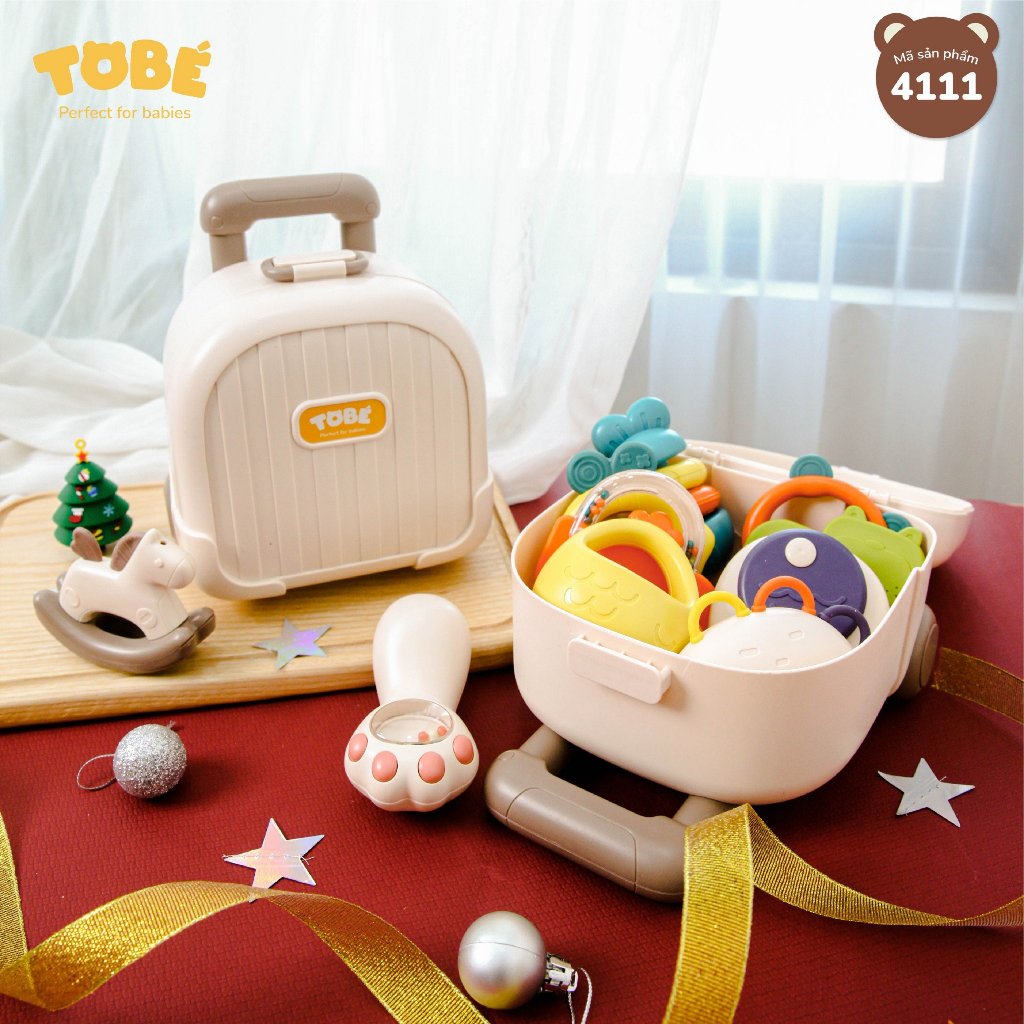 Bộ xúc xắc gặm nướu 10 chi tiết Chunky To bé thiết kế hình vali cao cấp Lunakidsbaby