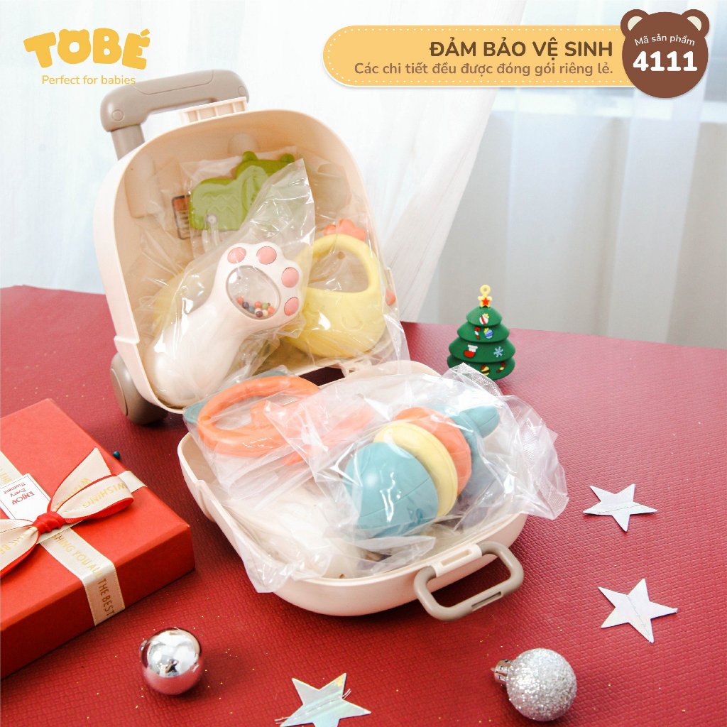 Bộ xúc xắc gặm nướu 10 chi tiết Chunky To bé thiết kế hình vali cao cấp Lunakidsbaby