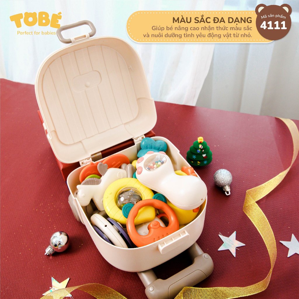 Bộ xúc xắc gặm nướu 10 chi tiết Chunky To bé thiết kế hình vali cao cấp Lunakidsbaby