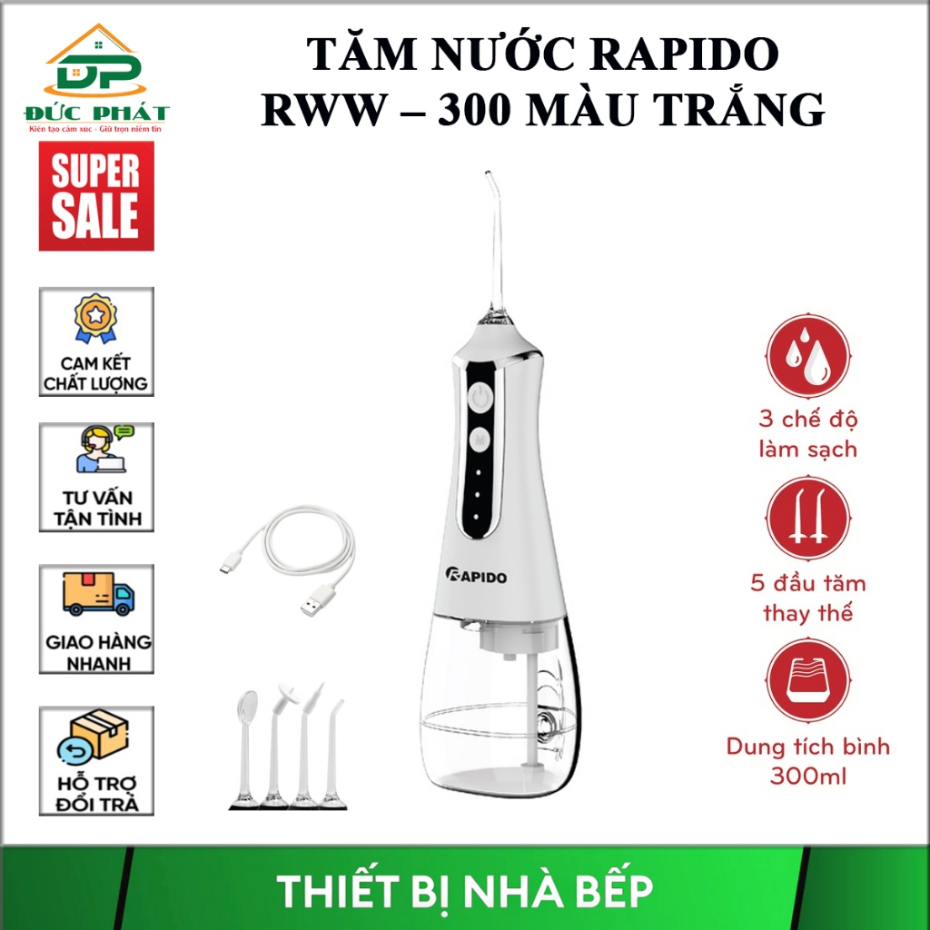 Máy Tăm nước cầm tay Rapido RWW-300 -Tăm nước vệ sinh Răng miệng hàng Chính hãng Bảo hành 12 tháng