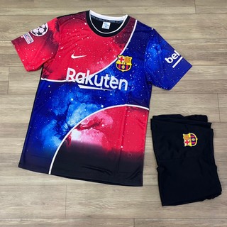 Bộ quần áo đá banh Barca đỏ xanh dải ngân hà thun mè CV FLG cup C1