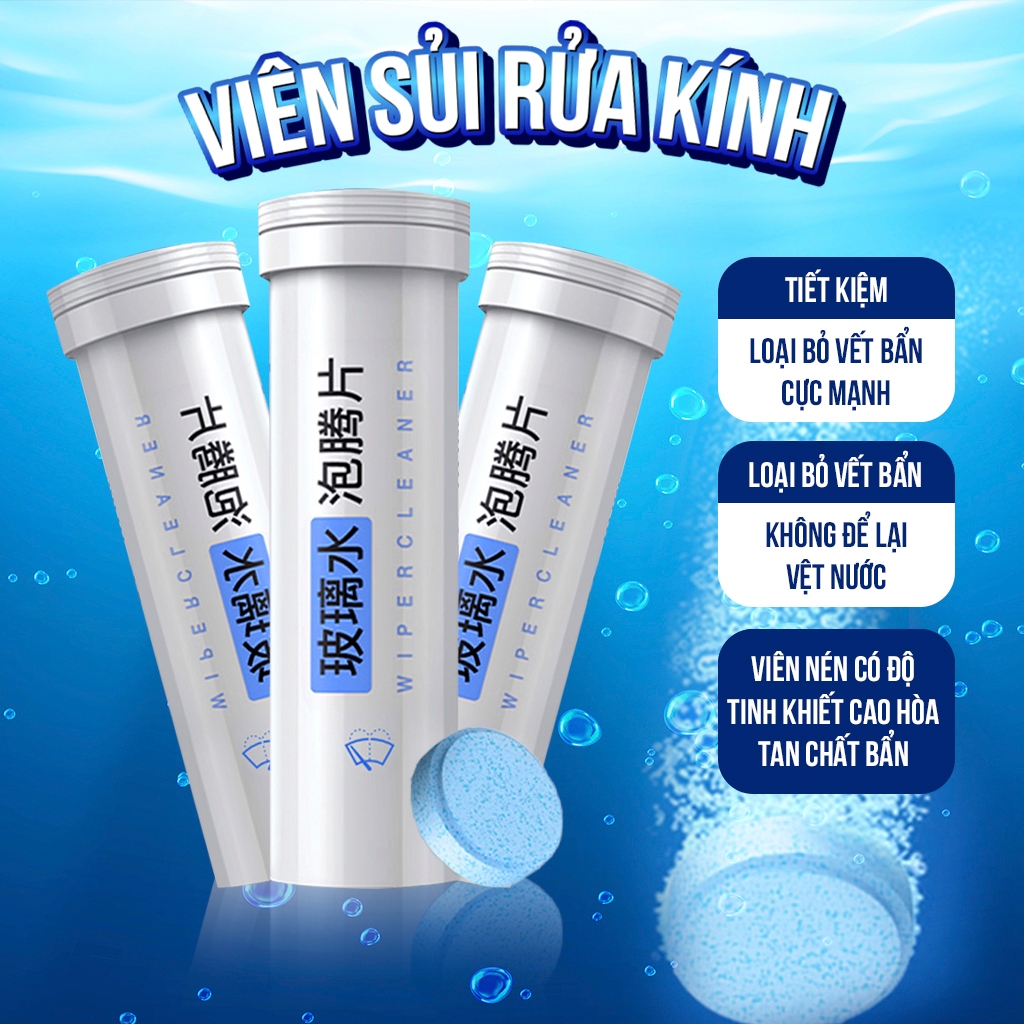Lọ 15 Viên Sủi Rửa Kính Ô Tô Xe Hơi Đậm Đặc Tiện Dụng (Hàng Loại 1, 1 viên = 4L)