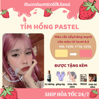 Thuốc nhuộm tóc màu Tím Hồng/Hồng Tím Pastel kèm oxy trợ dưỡng găng tay