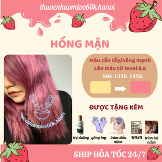 [Tẩy] Thuốc nhuộm tóc màu Hồng Mận/Hồng Đậm kèm oxy trợ dưỡng găng tay