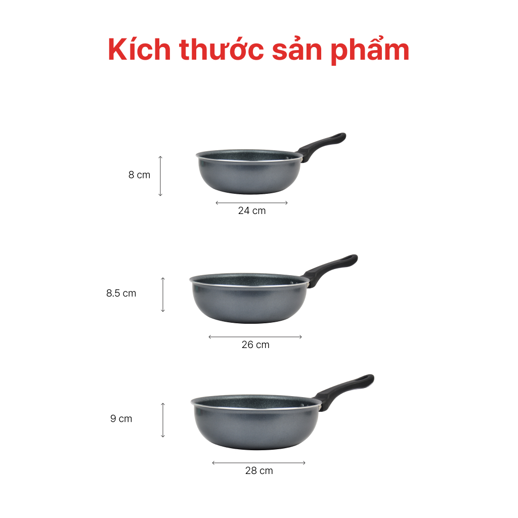 [Mã BMLTA50 giảm đến 50K đơn 99K] Chảo Sâu Vân Đá Bếp Từ Siêu Bền Happy Cook 24. 26, 28 cm