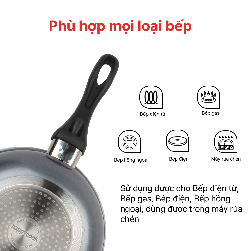 [Mã BMLTA50 giảm đến 50K đơn 99K] Chảo Sâu Vân Đá Bếp Từ Siêu Bền Happy Cook 24. 26, 28 cm