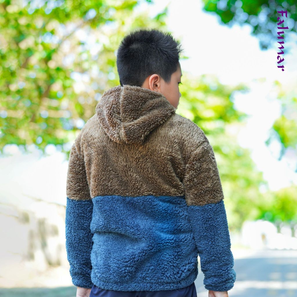 Áo khoác trẻ em FALUMAR, Áo lông cừu bé trai size cho bé , áo lông có mũ nhiều màu sắc