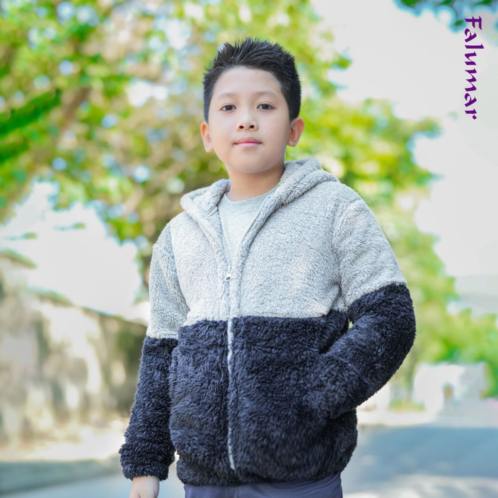 Áo khoác trẻ em FALUMAR, Áo lông cừu bé trai size cho bé , áo lông có mũ nhiều màu sắc