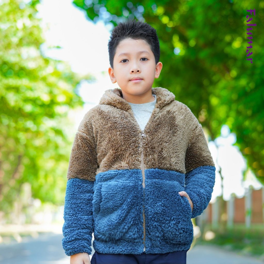 Áo khoác trẻ em FALUMAR, Áo lông cừu bé trai size cho bé , áo lông có mũ nhiều màu sắc