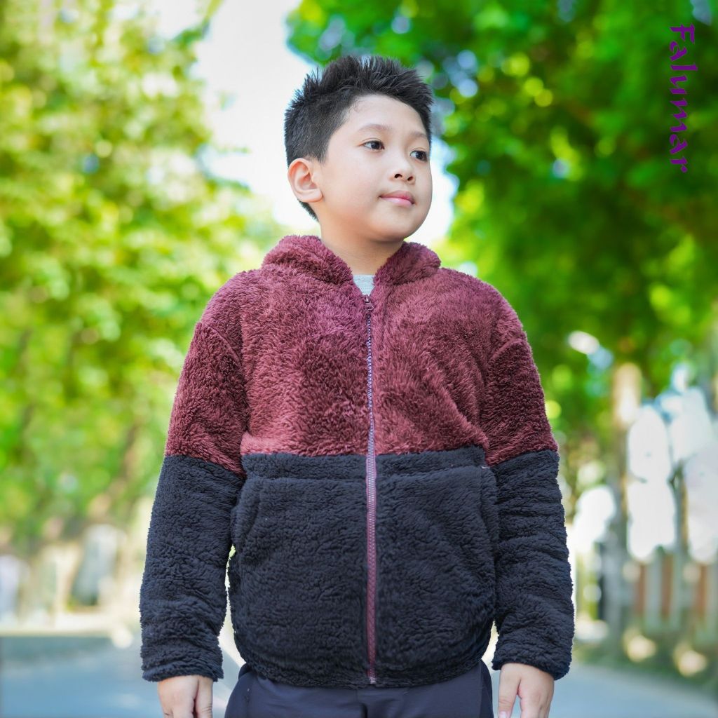 Áo khoác trẻ em FALUMAR, Áo lông cừu bé trai size cho bé , áo lông có mũ nhiều màu sắc
