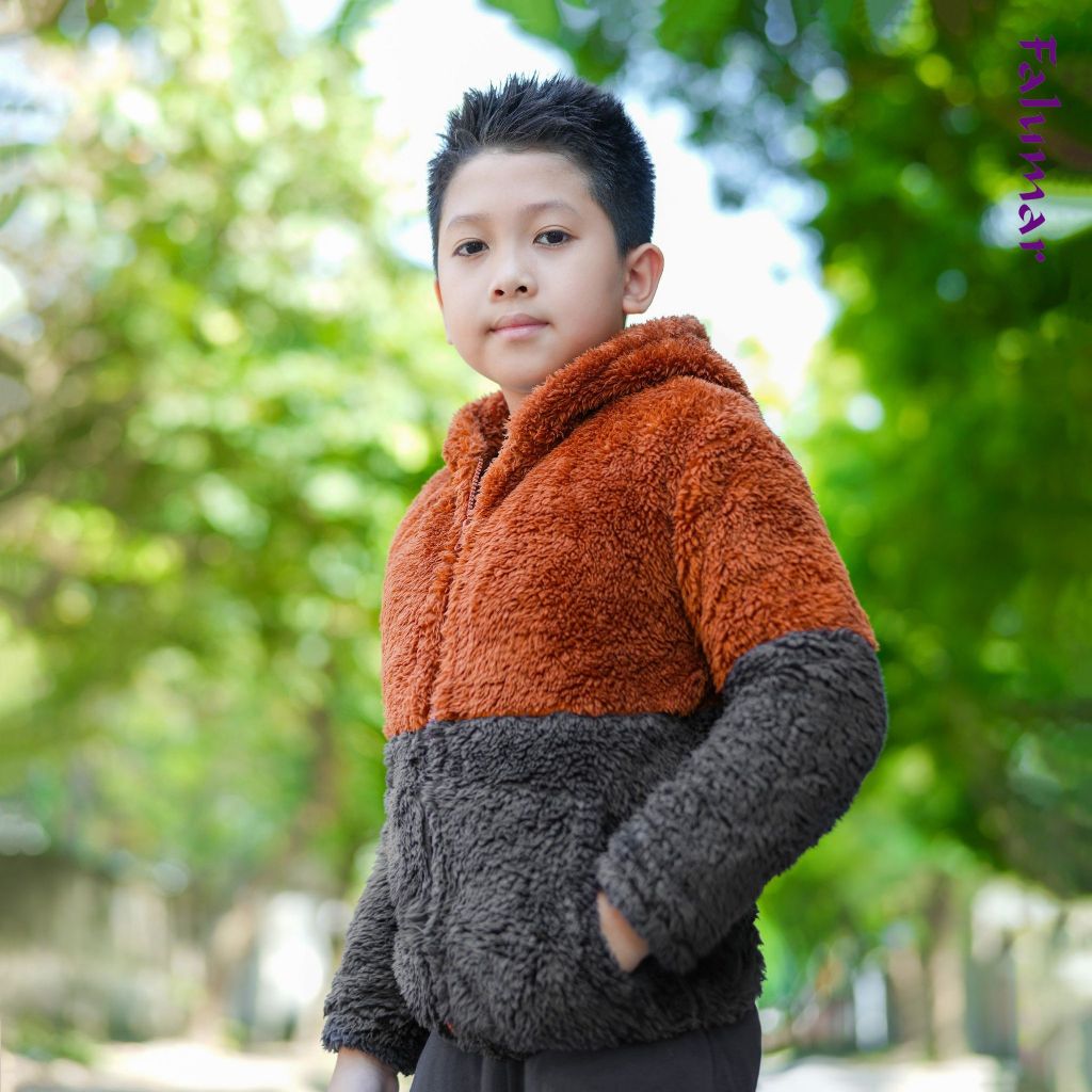 Áo khoác trẻ em FALUMAR, Áo lông cừu bé trai size cho bé , áo lông có mũ nhiều màu sắc