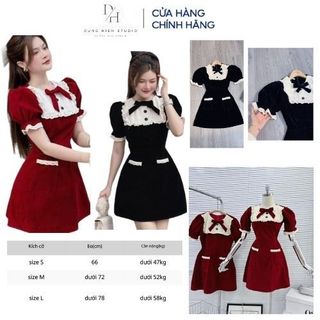 Set đầm nữ nhung đỏ đen dây nơ ngực có mút dáng váy chữ A kèm khoác ren ngắn tay sang trọng trẻ trung phù hợp diện TẾT