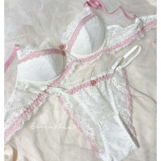 LOLI SET | bộ đồ lót ren trắng phối ren hồng phong cách lolita, áo lót có gọng mút mỏng