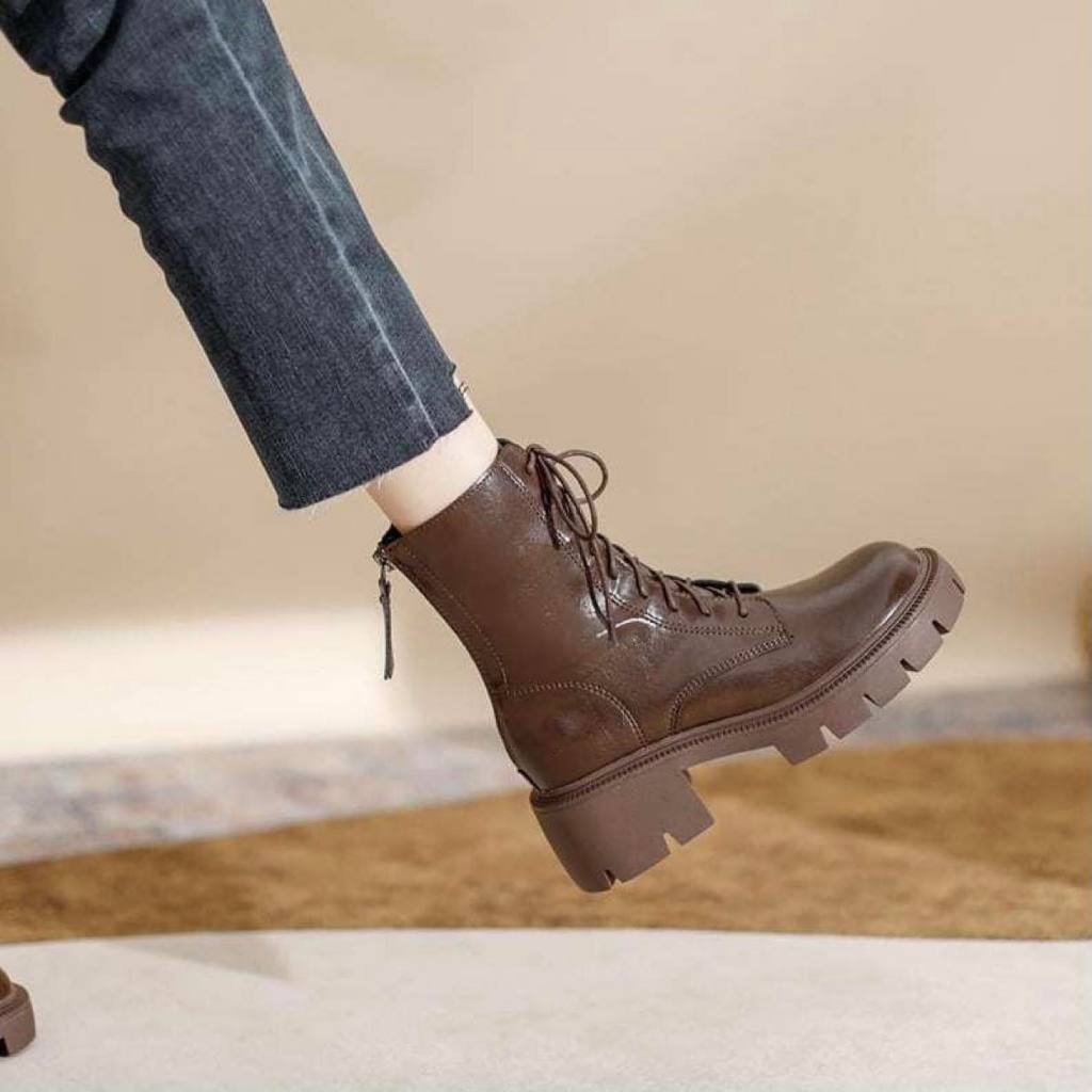 Giày bốt nữ Chelsea Boots đế cao 6p kiểu dáng bốt chiến binh - MS0047