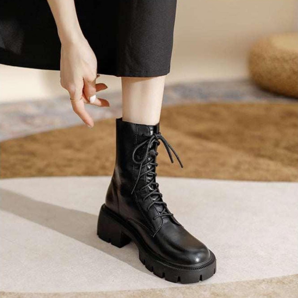 Giày bốt nữ Chelsea Boots đế cao 6p kiểu dáng bốt chiến binh - MS0047