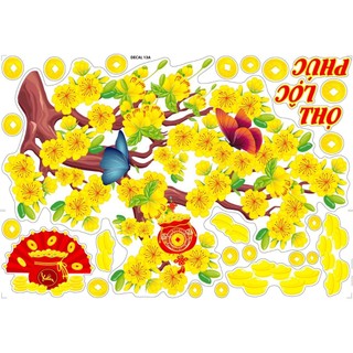 Combo 2 decal tự dán hoa mai đào đón xuân trang trí nhà cửa ngày tết
