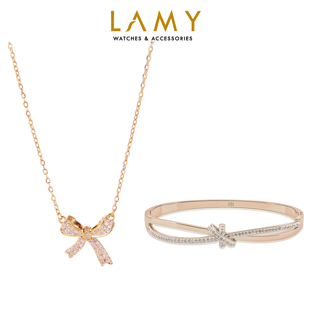 Bộ quà tặng trang sức CDE Dây chuyền vòng tay CDE Perfect Bow Knot Rose Gold CDE6019RG & CDE2009RG