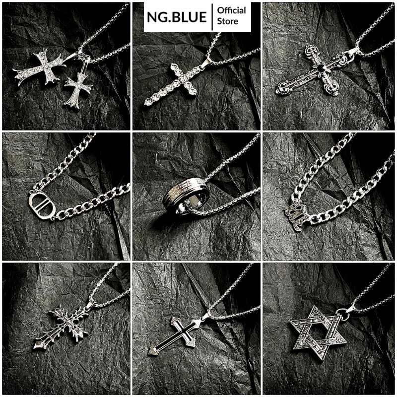 Vòng cổ dây chuyền nam nữ bạc đẹp hình chữ thập đính đá nhẫn chữ M dây mắt xích phụ kiện trang sức thời trang dáng dài