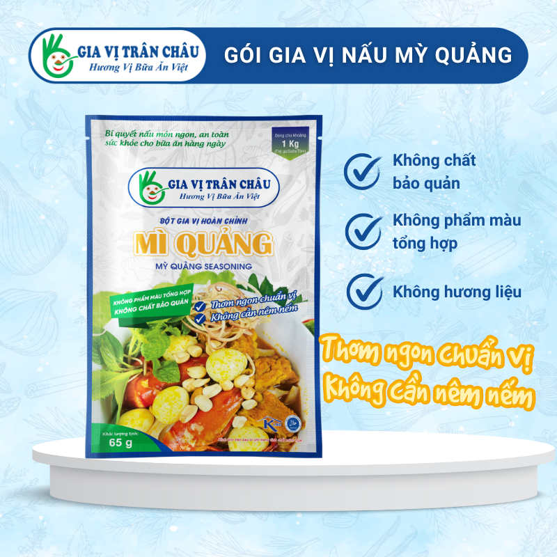 Gói gia vị hoàn chỉnh nấu MỲ QUẢNG 65g từ Gia Vị Trân Châu | Gia vị nấu ăn tiện dụng cho mọi bữa cơm gia đình.